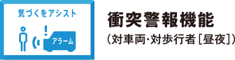 衝突警報機能（対車両・対歩行者［昼夜］）